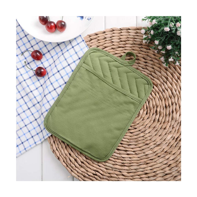 Anyi Heat Resistant Pot Holders, Cotton Hot Pads for Counter & Table, Green with Pocket - Image 4